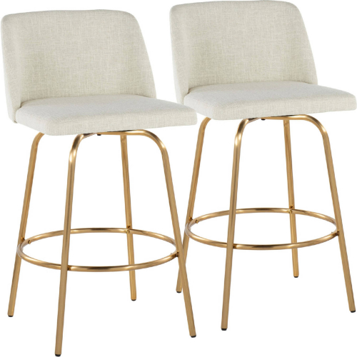 Toriano 26" Swivel Counter Stool in Cream Fabric & Gold with Round Footrest (Set of 2)